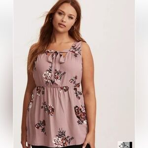 Torrid Floral Print Tie Neck Peplum Tank Top